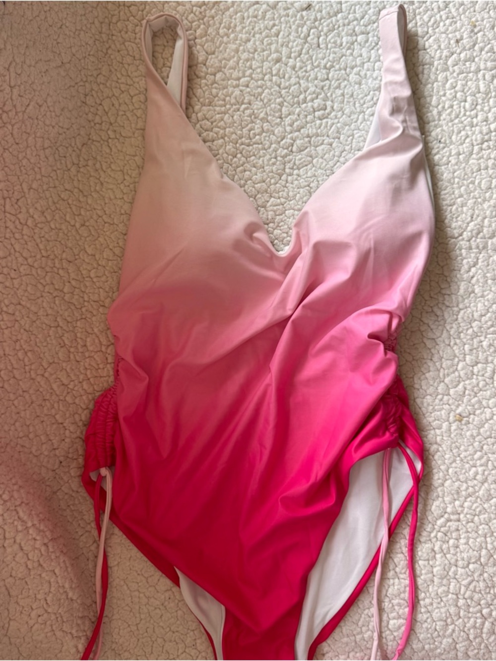 Pink Ombre One Piece Swimsuit Large Plunge V Neck Side Tie Bathing Suit